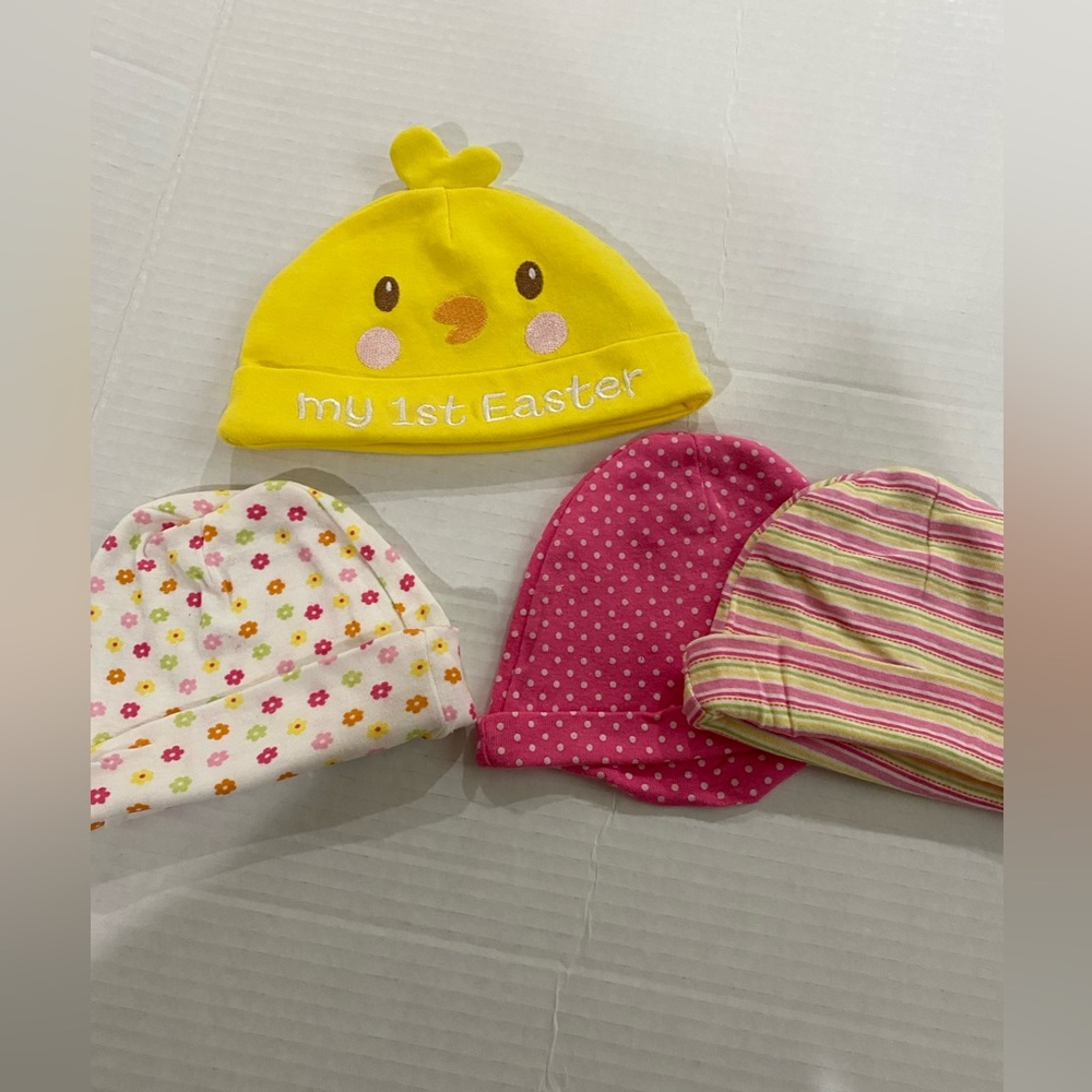 Gerber 0-6 month baby hats plus 1st Easter hat 0/6 months